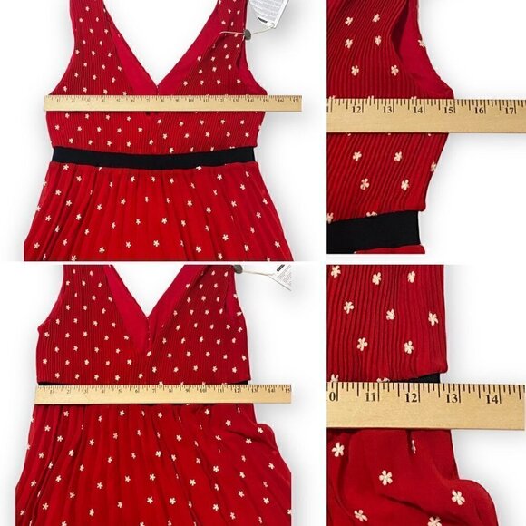 NWT MAJE Relina Flower-Embroidered Pleated Mini Dress in Red, Size 38FR - Picture 15 of 16